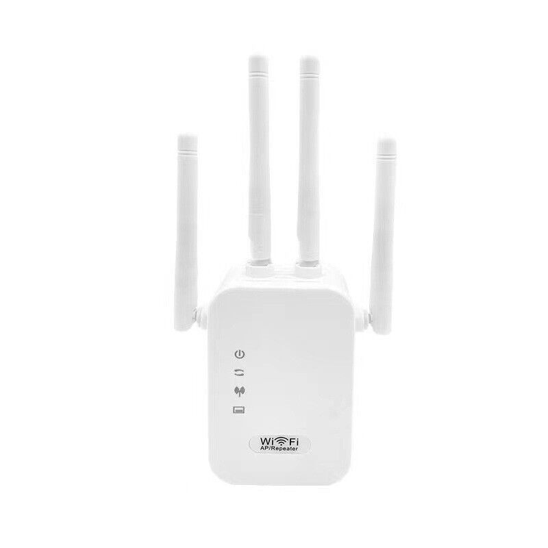 WiFi Range Extender Internet Booster with four antennas for enhanced wireless signal coverage.