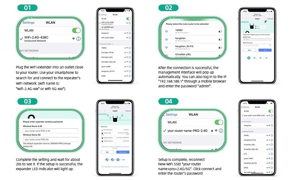 WiFi Range Extender Internet Booster with four antennas for enhanced wireless signal coverage.