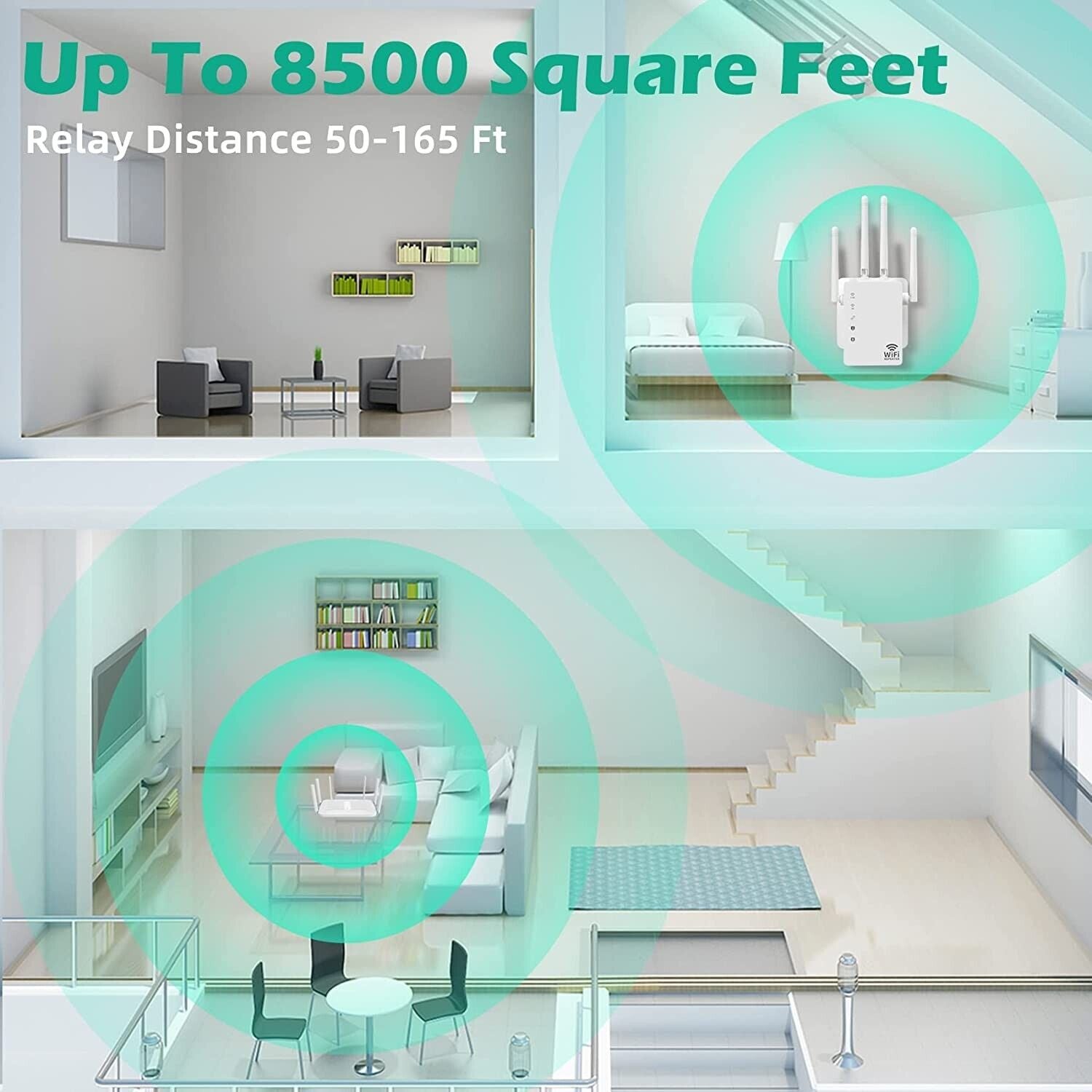 WiFi Range Extender Internet Booster with four antennas for enhanced wireless signal coverage.