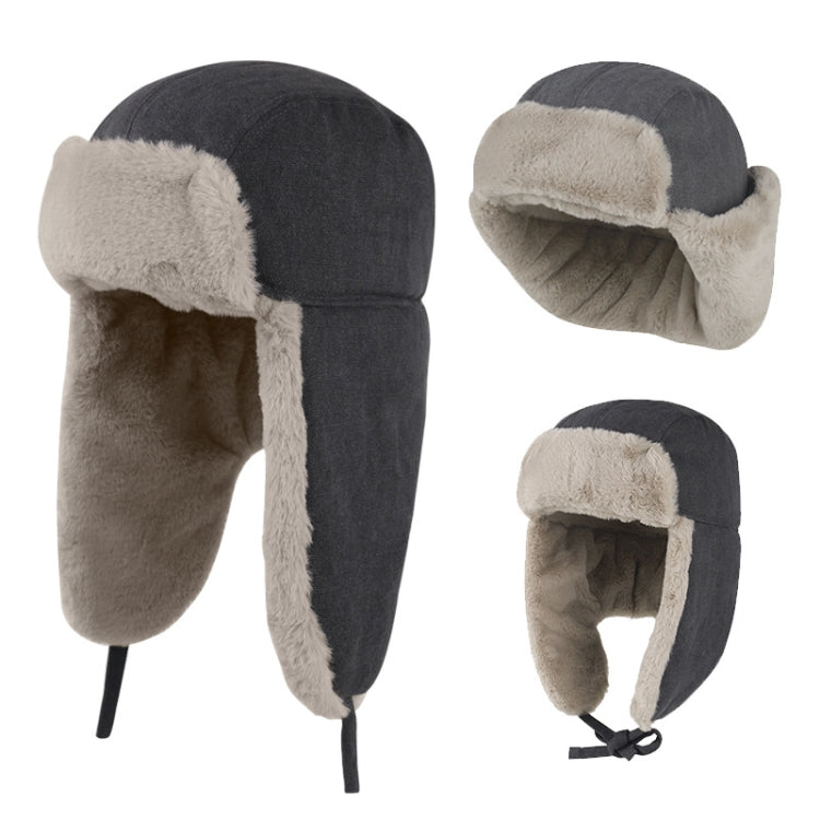 Windproof padded thickened snow hat in black, featuring a plush interior and adjustable strap for cold weather protection.