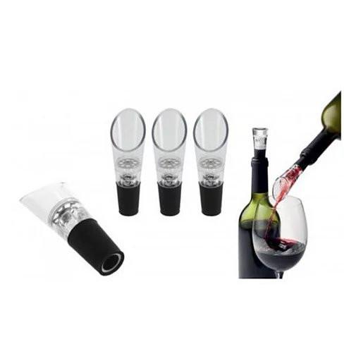 A set of four Wine Aerators Decanting Spouts designed for easy attachment to wine bottles, featuring a sleek design for drip-free pouring.
