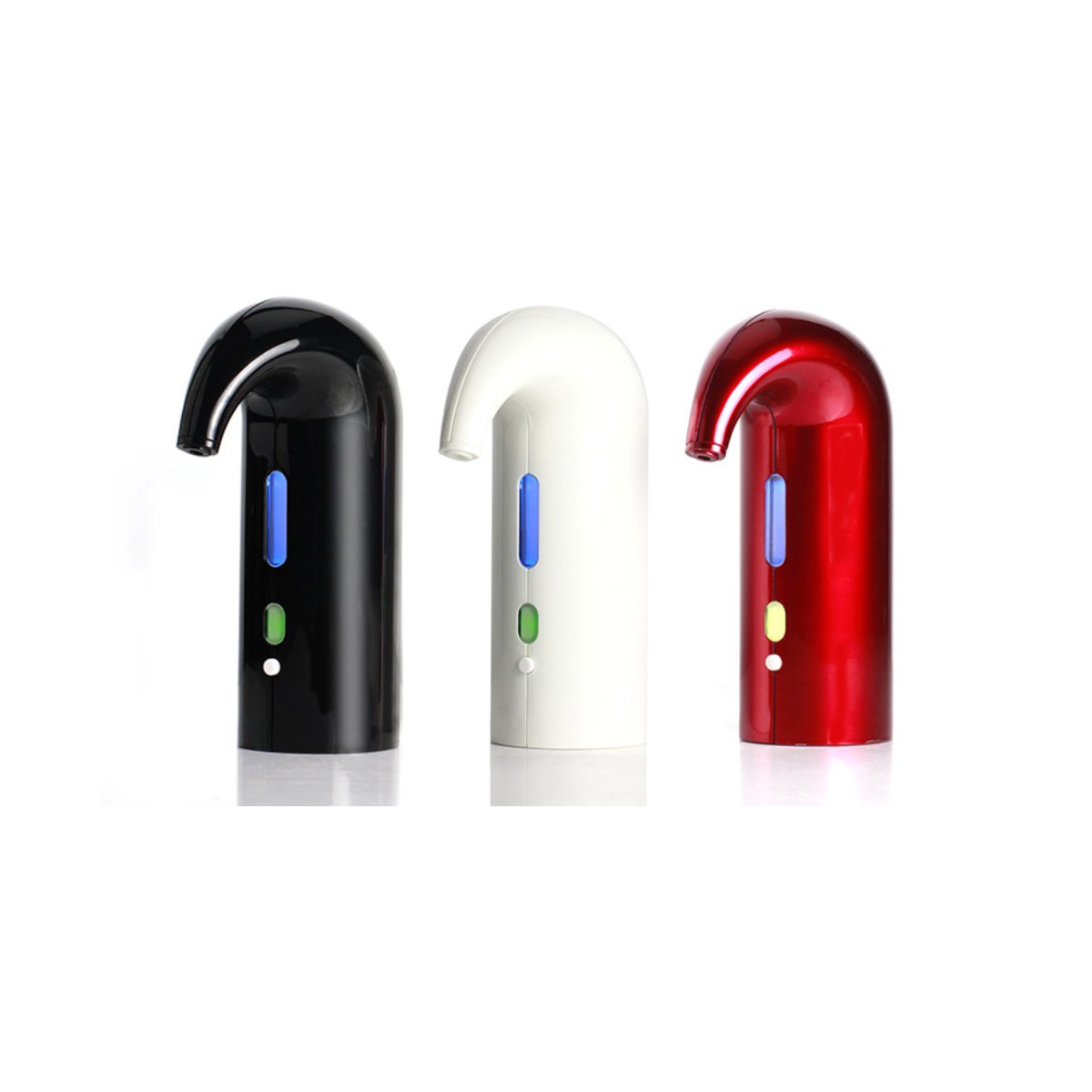 Wine On Tap Wine Oxygenator in three colors, designed for easy use and smooth pouring.