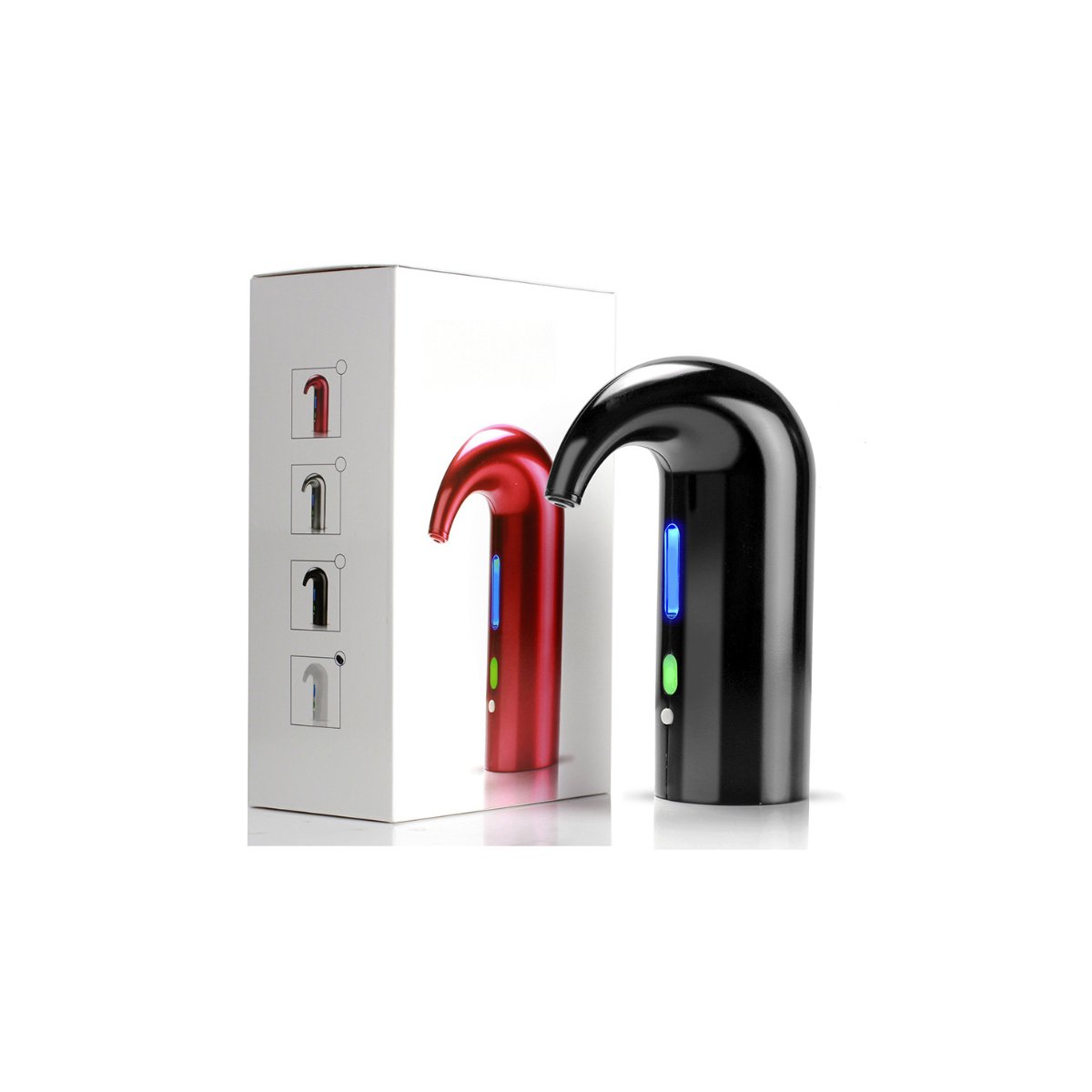 Wine On Tap Wine Oxygenator in three colors, designed for easy use and smooth pouring.
