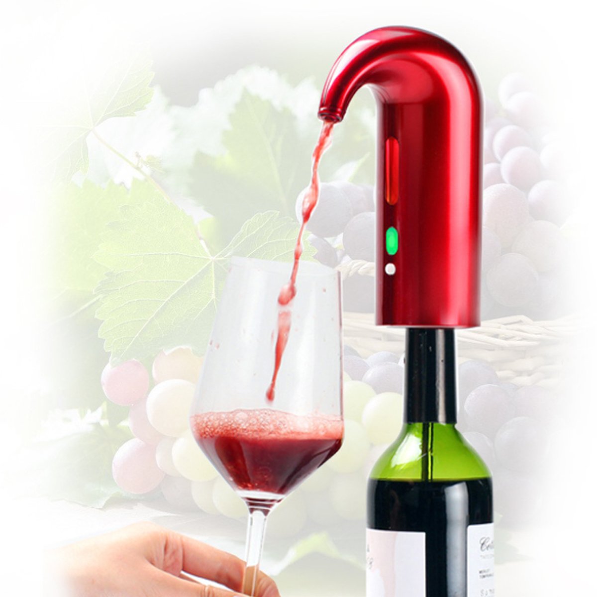 Wine On Tap Wine Oxygenator in three colors, designed for easy use and smooth pouring.