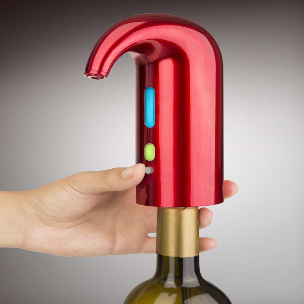 Wine On Tap Wine Oxygenator in three colors, designed for easy use and smooth pouring.
