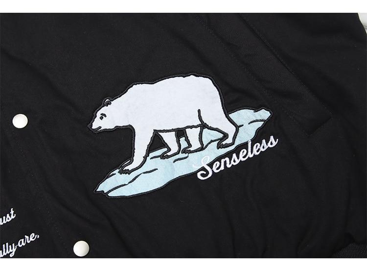 Men's winter jacket featuring animal patch embroidery and patchwork design, perfect for high street fashion.