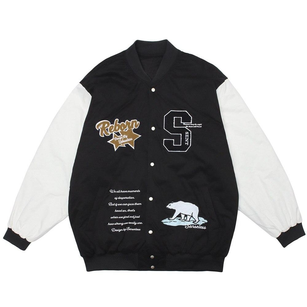 Men's winter jacket featuring animal patch embroidery and patchwork design, perfect for high street fashion.