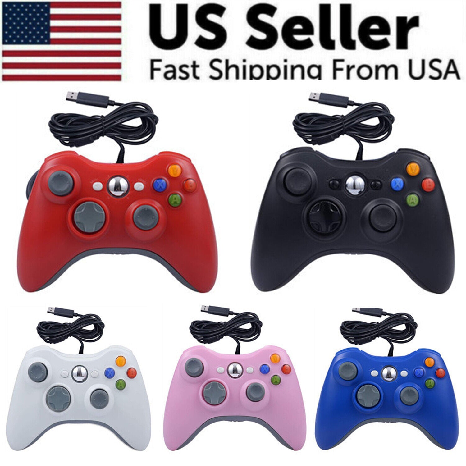 Wired USB Controller for Xbox 360 and PC, featuring ergonomic design and multiple control buttons for enhanced gaming experience.