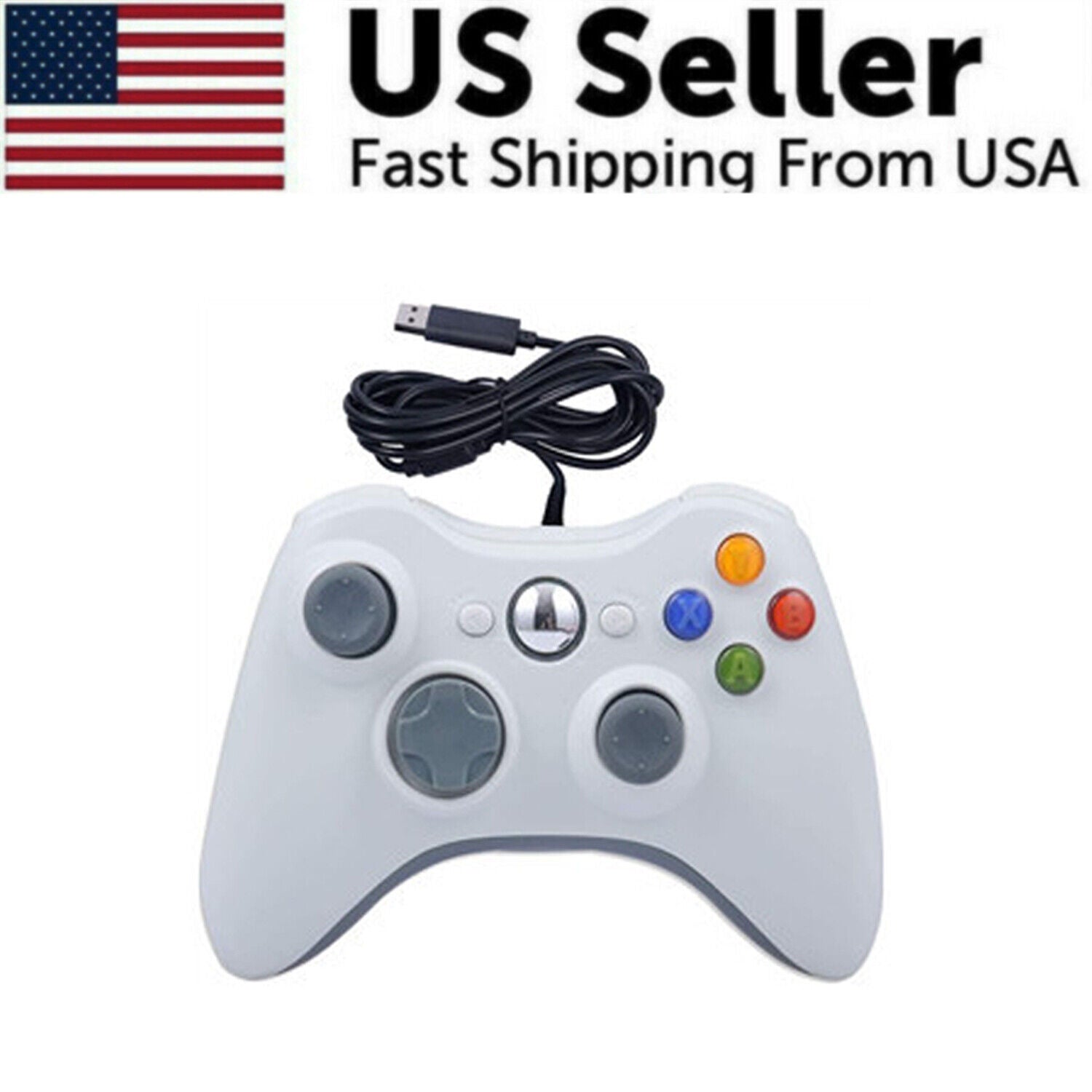 Wired USB Controller for Xbox 360 and PC, featuring ergonomic design and multiple control buttons for enhanced gaming experience.