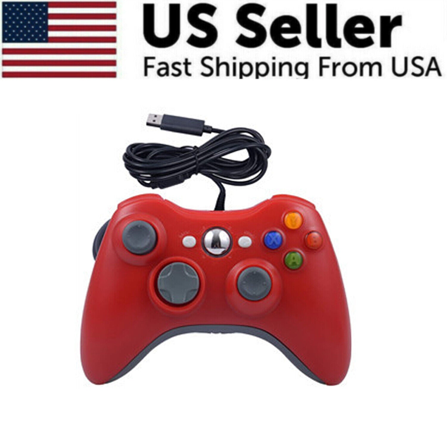 Wired USB Controller for Xbox 360 and PC, featuring ergonomic design and multiple control buttons for enhanced gaming experience.