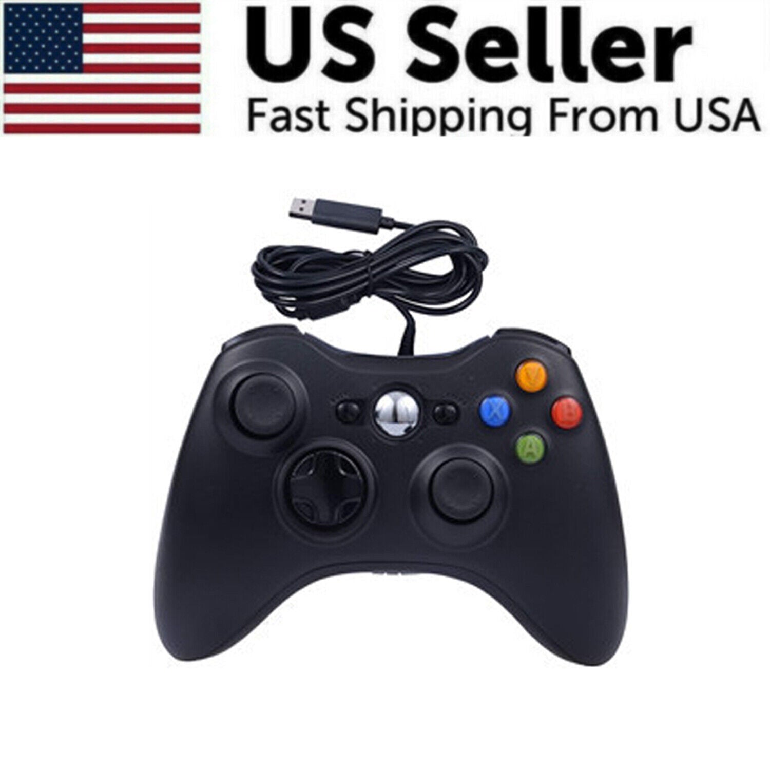Wired USB Controller for Xbox 360 and PC, featuring ergonomic design and multiple control buttons for enhanced gaming experience.