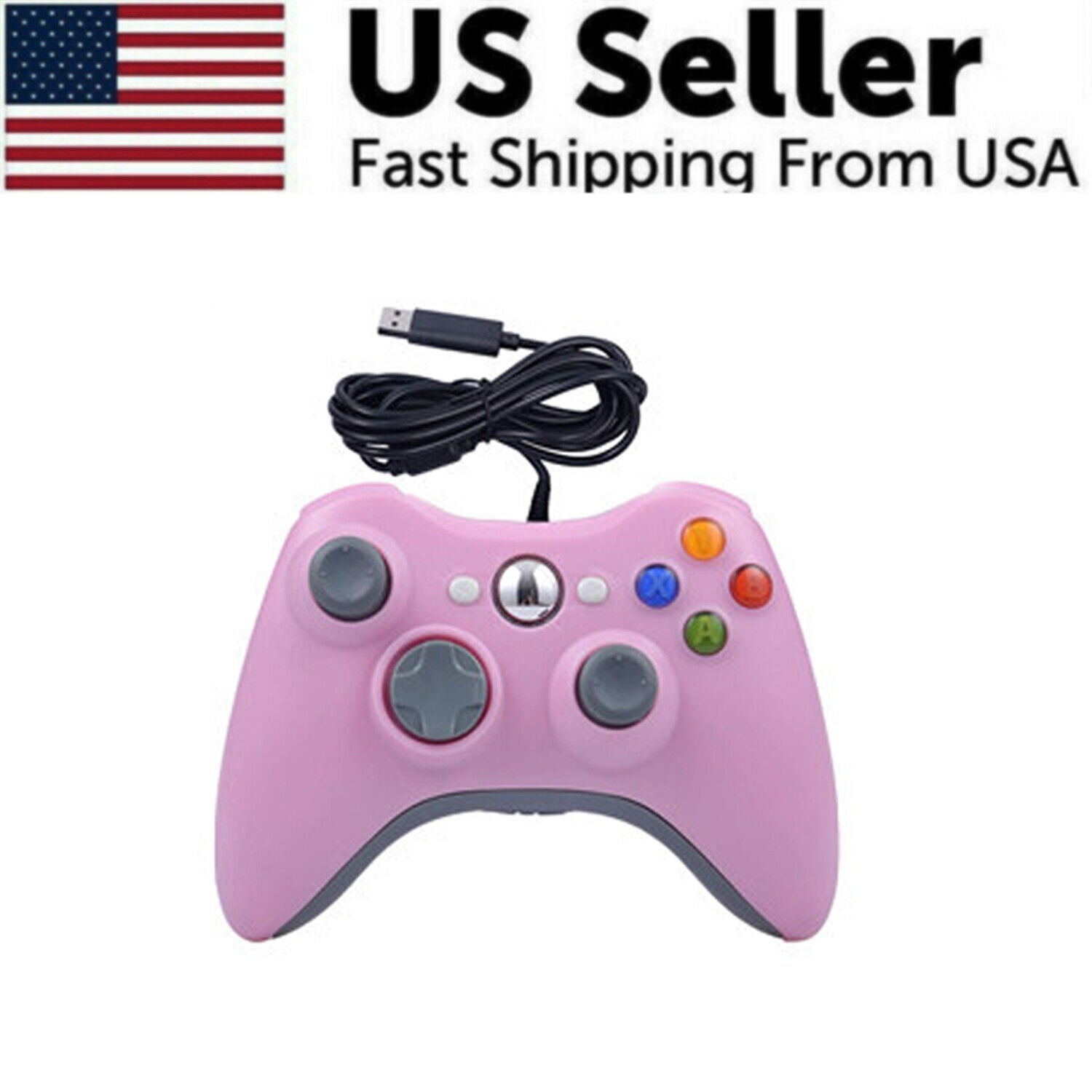 Wired USB Controller for Xbox 360 and PC, featuring ergonomic design and multiple control buttons for enhanced gaming experience.