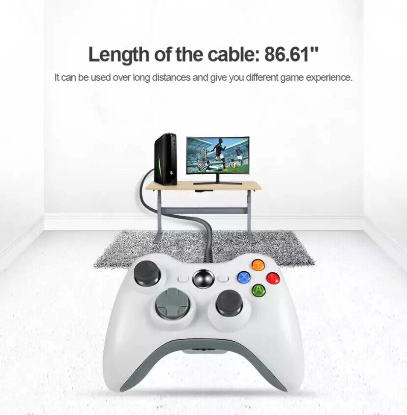 Wired USB Controller for Xbox 360 and PC, featuring ergonomic design and multiple control buttons for enhanced gaming experience.