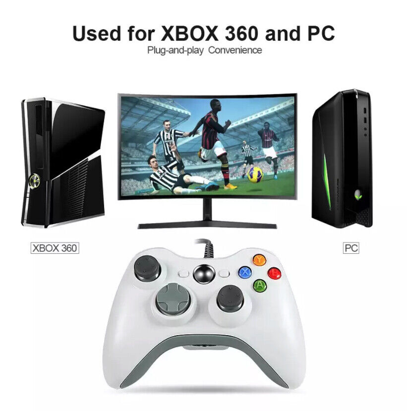 Wired USB Controller for Xbox 360 and PC, featuring ergonomic design and multiple control buttons for enhanced gaming experience.