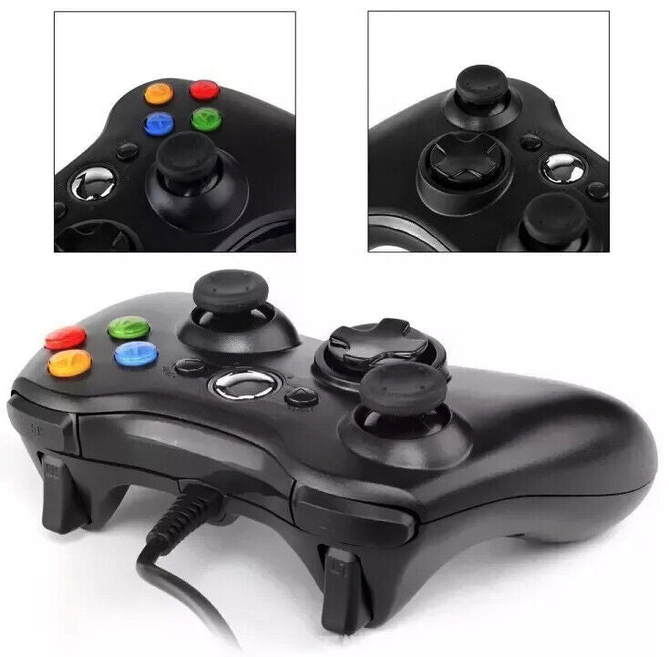 Wired USB Controller for Xbox 360 and PC, featuring ergonomic design and multiple control buttons for enhanced gaming experience.