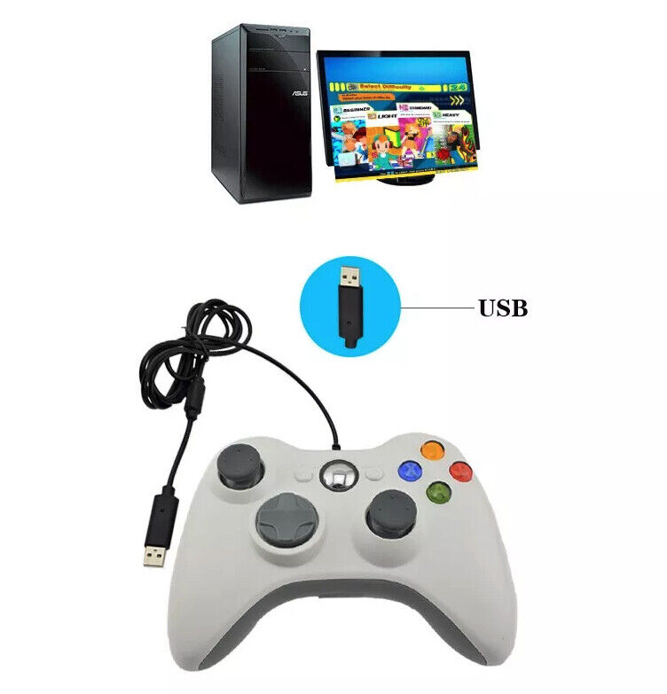 Wired USB Controller for Xbox 360 and PC, featuring ergonomic design and multiple control buttons for enhanced gaming experience.