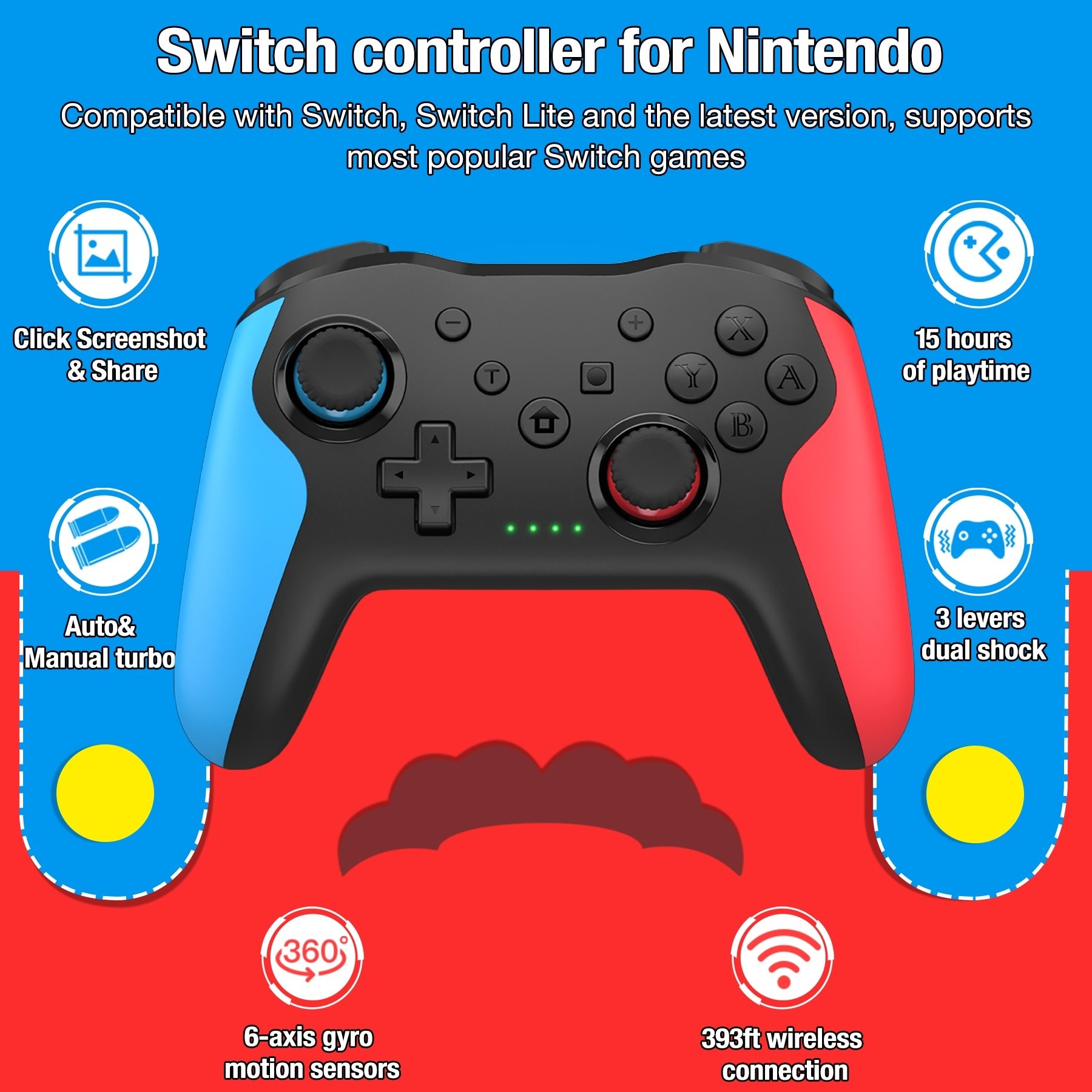 Wireless Bluetooth Gamepad for Nintendo Switch and Switch Lite, featuring a sleek design and ergonomic grip, ideal for gaming.