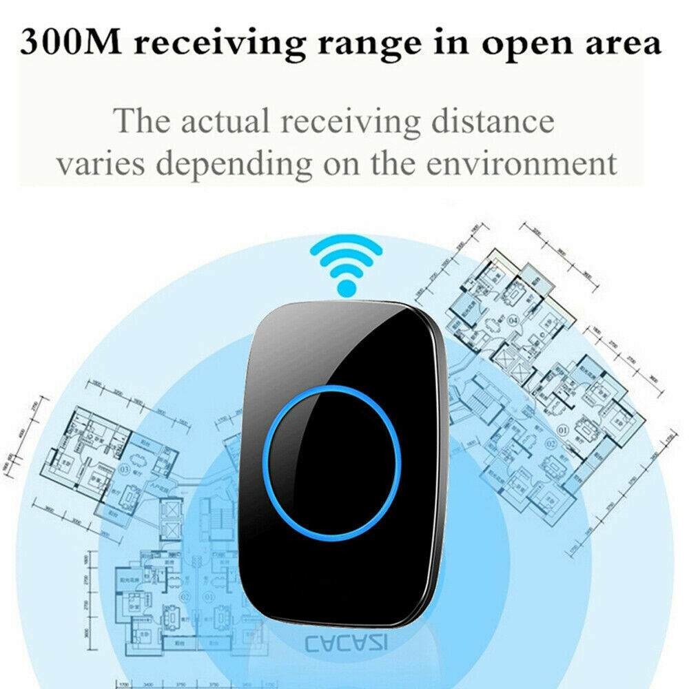 Wireless Doorbell Chime with waterproof plugin receiver, showcasing adjustable volume and sleek design.