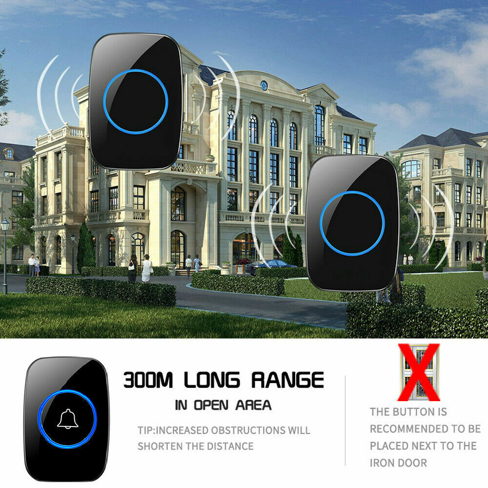 Wireless Doorbell Chime with waterproof plugin receiver, showcasing adjustable volume and sleek design.