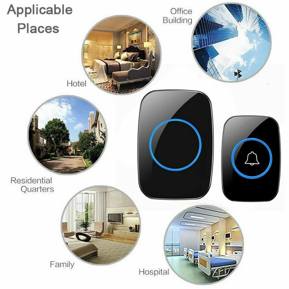 Wireless Doorbell Chime with waterproof plugin receiver, showcasing adjustable volume and sleek design.