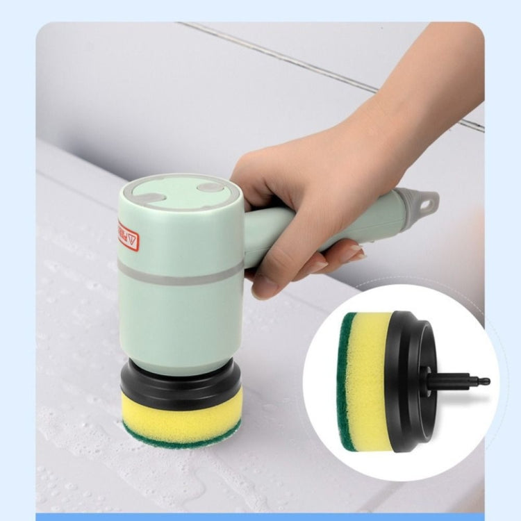 Wireless Electric Cleaning Brush with multiple brush heads for kitchen and bathroom cleaning, featuring a USB charging port.