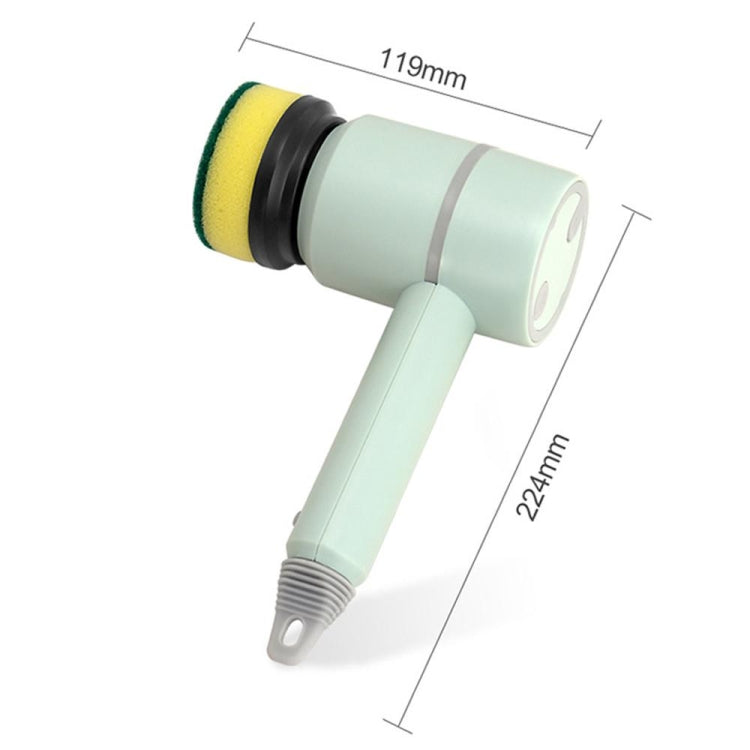 Wireless Electric Cleaning Brush with multiple brush heads for kitchen and bathroom cleaning, featuring a USB charging port.