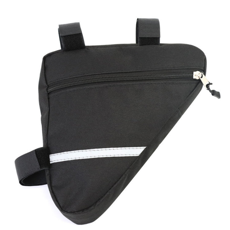 A 7-inch bicycle triangle bag made of durable canvas, featuring reflective strips and a secure loop buckle, ideal for outdoor sports.