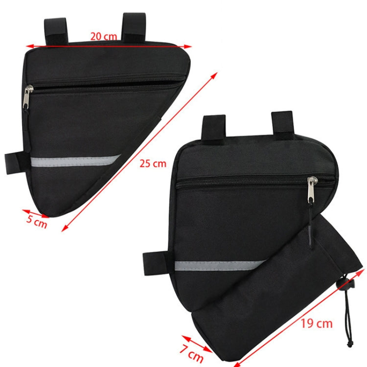 A 7-inch bicycle triangle bag made of durable canvas, featuring reflective strips and a secure loop buckle, ideal for outdoor sports.