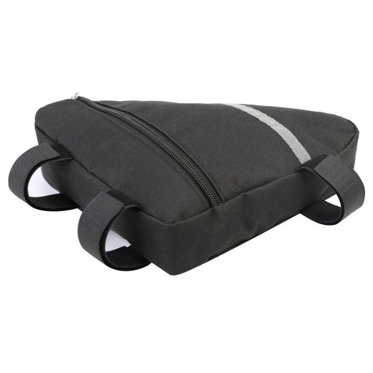 A 7-inch bicycle triangle bag made of durable canvas, featuring reflective strips and a secure loop buckle, ideal for outdoor sports.