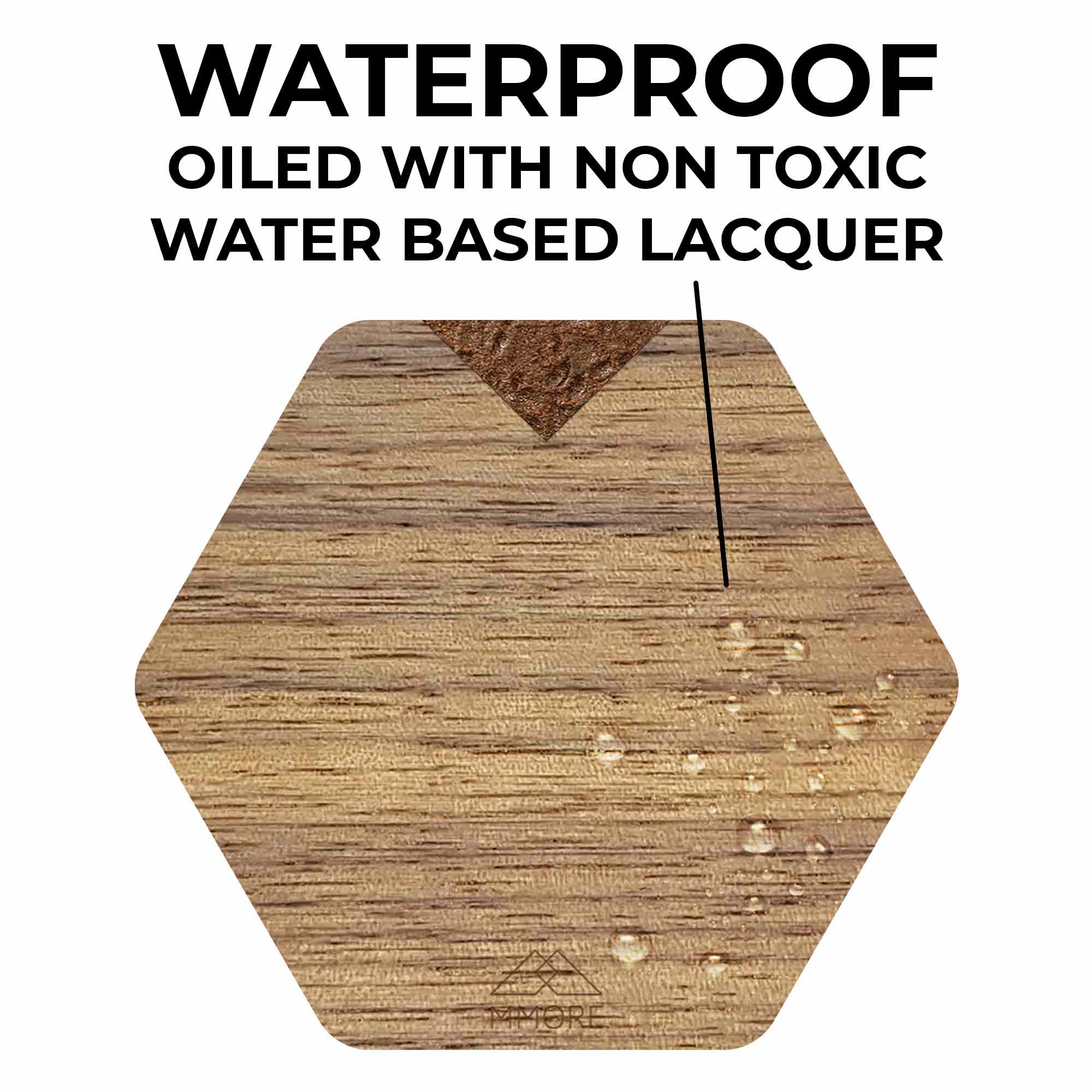Set of four handcrafted wooden coasters made from American Walnut, showcasing unique grain patterns and a stylish hexagonal shape.