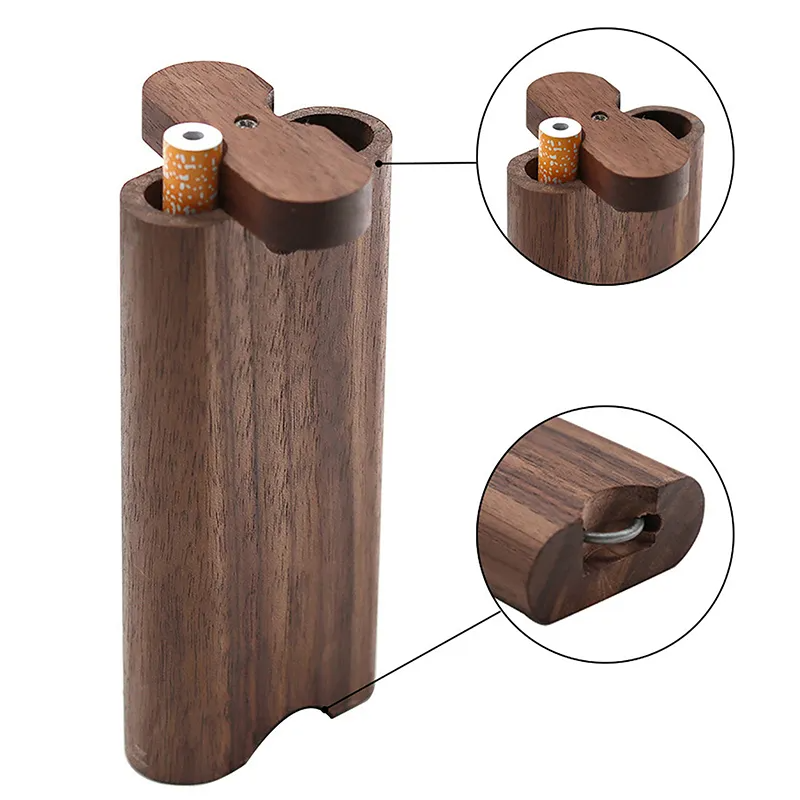 Wooden Dugout Pipe with self-cleaning metal bat poker, showcasing its elegant design and functionality.