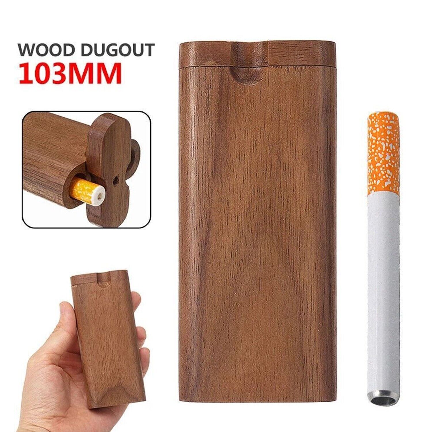Wooden Dugout Pipe with self-cleaning metal bat poker, showcasing its elegant design and functionality.