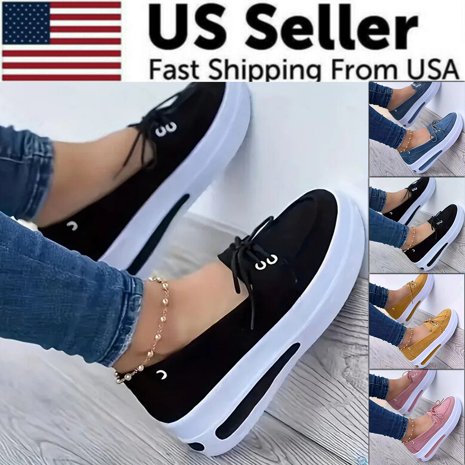 Women Block Shoes Slip On Closed Toe Platform Flat Wedge Casual Lace Up Sneakers in various colors and styles, showcasing their elegant design and comfortable fit.