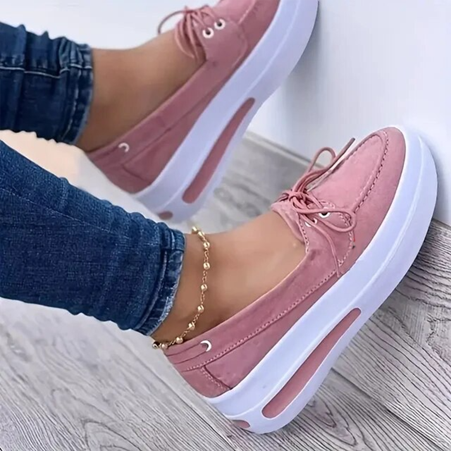 Women Block Shoes Slip On Closed Toe Platform Flat Wedge Casual Lace Up Sneakers in various colors and styles, showcasing their elegant design and comfortable fit.