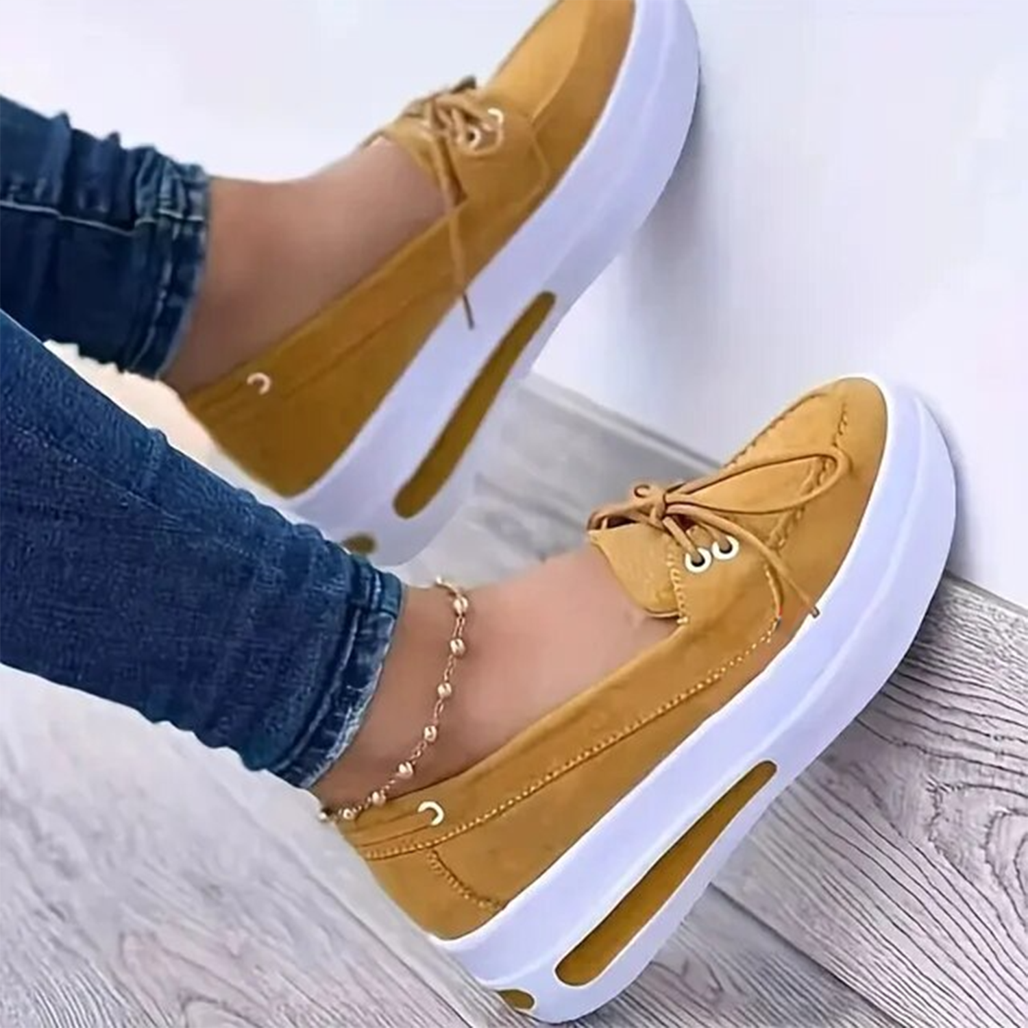 Women Block Shoes Slip On Closed Toe Platform Flat Wedge Casual Lace Up Sneakers in various colors and styles, showcasing their elegant design and comfortable fit.