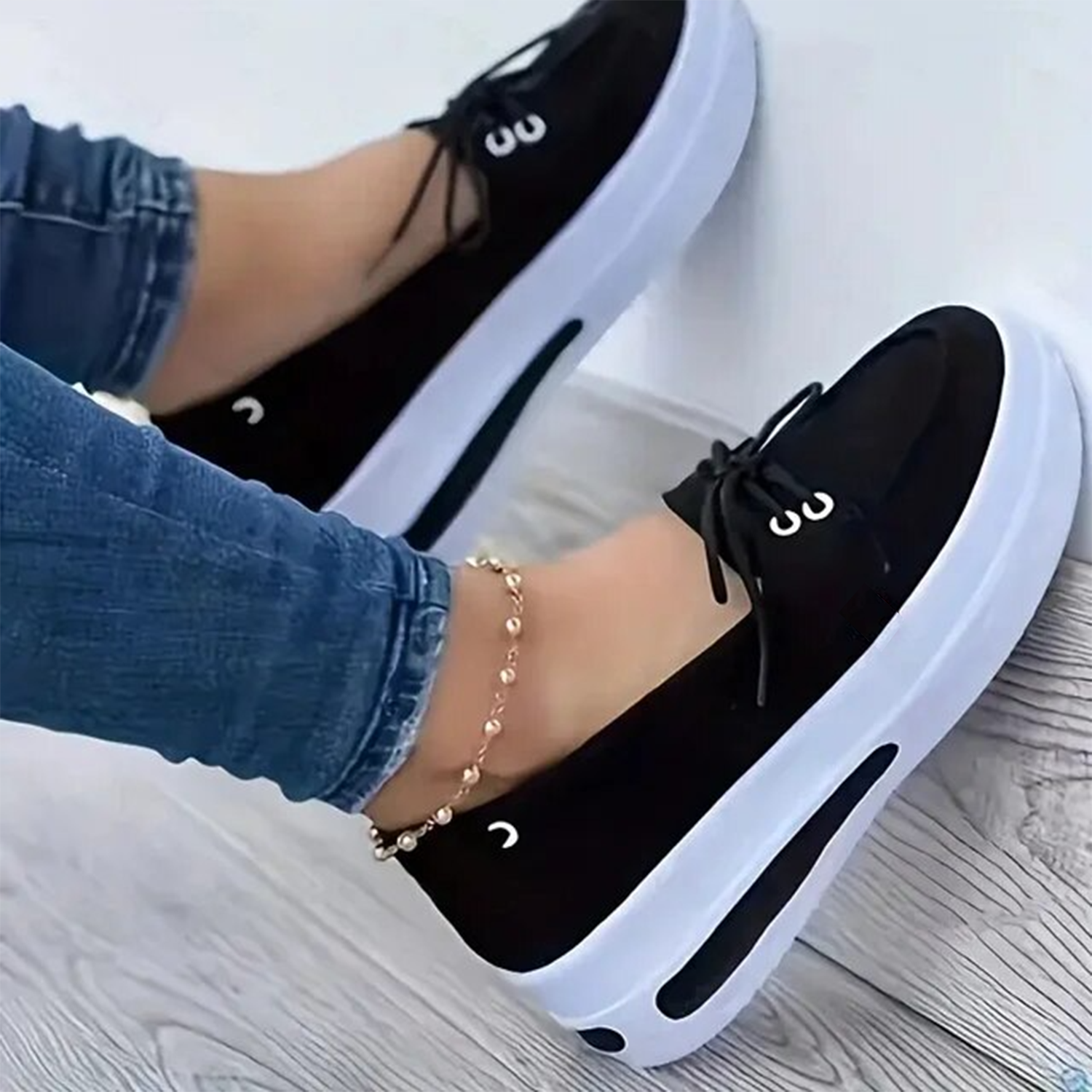 Women Block Shoes Slip On Closed Toe Platform Flat Wedge Casual Lace Up Sneakers in various colors and styles, showcasing their elegant design and comfortable fit.