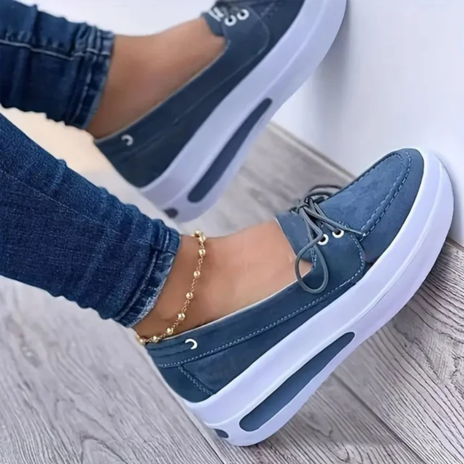 Women Block Shoes Slip On Closed Toe Platform Flat Wedge Casual Lace Up Sneakers in various colors and styles, showcasing their elegant design and comfortable fit.