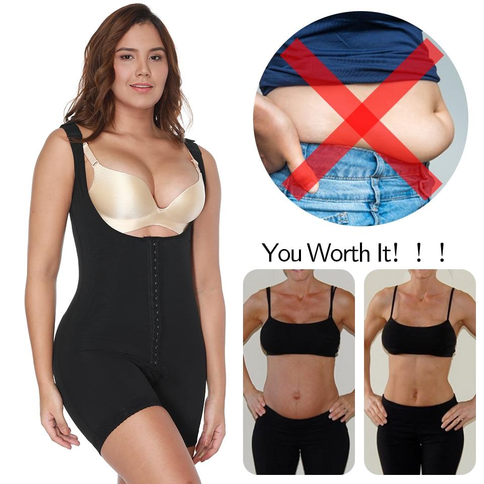 Women Shapewear Tummy Control Bodysuit in black, showcasing a mid-thigh design and seamless fabric for a smooth silhouette.