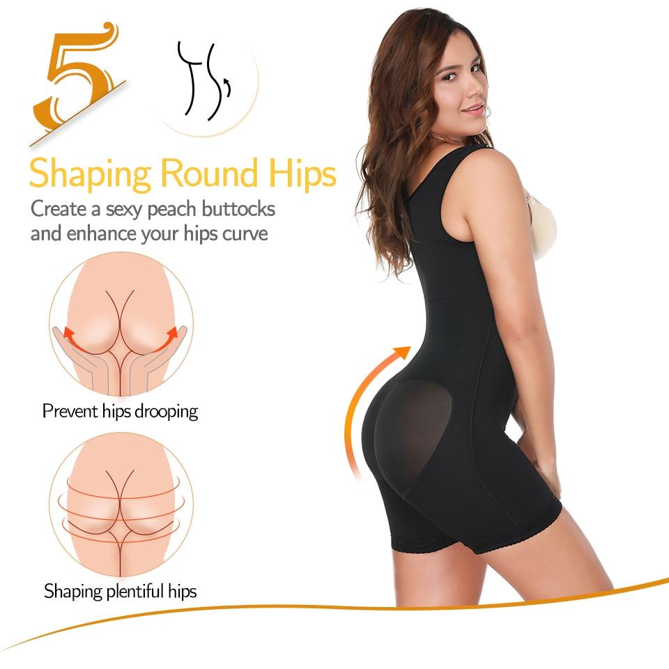 Women Shapewear Tummy Control Bodysuit in black, showcasing a mid-thigh design and seamless fabric for a smooth silhouette.