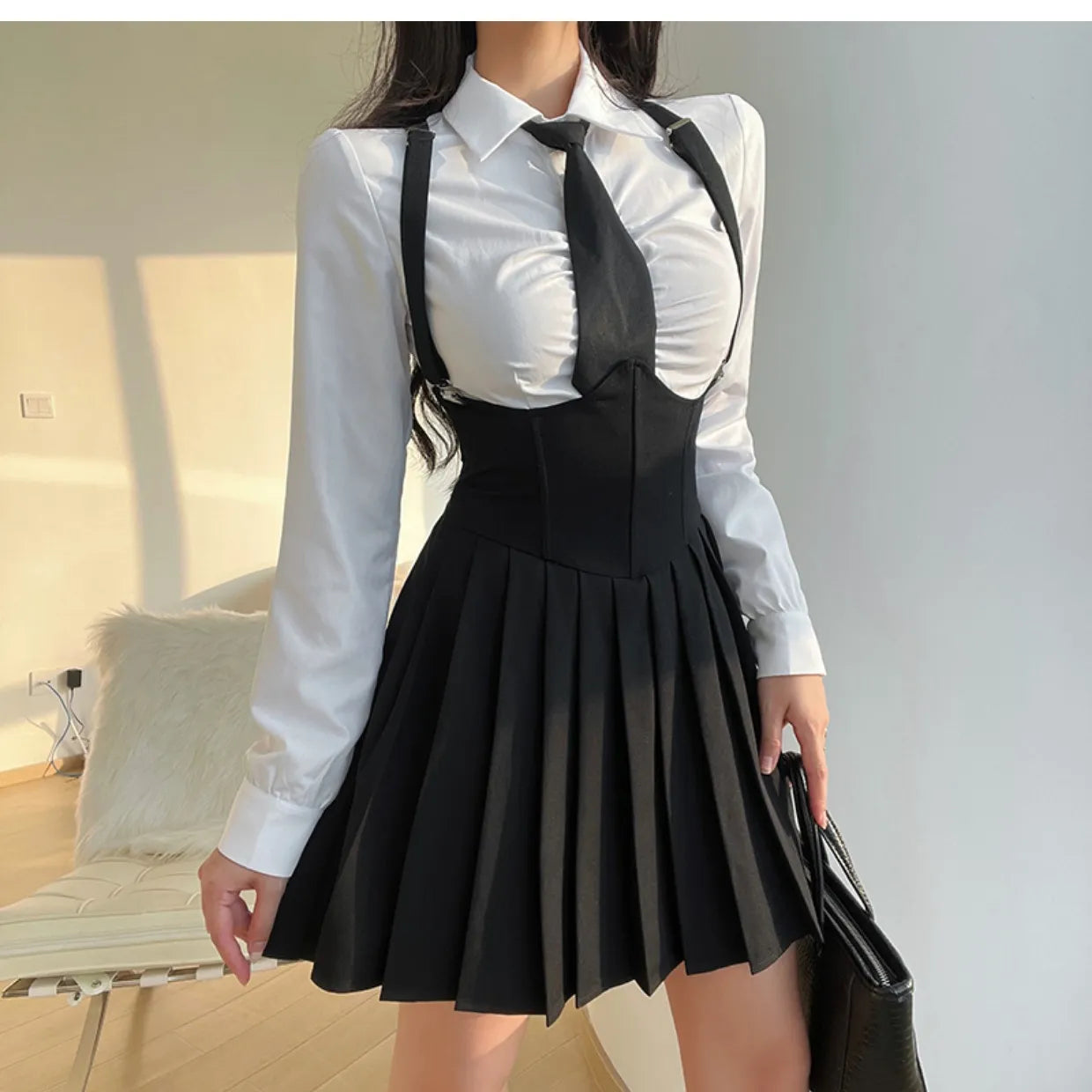 Women Size 4XL Sexy JK Uniform Suit featuring a stylish shirt and pleated skirt, perfect for a chic look.