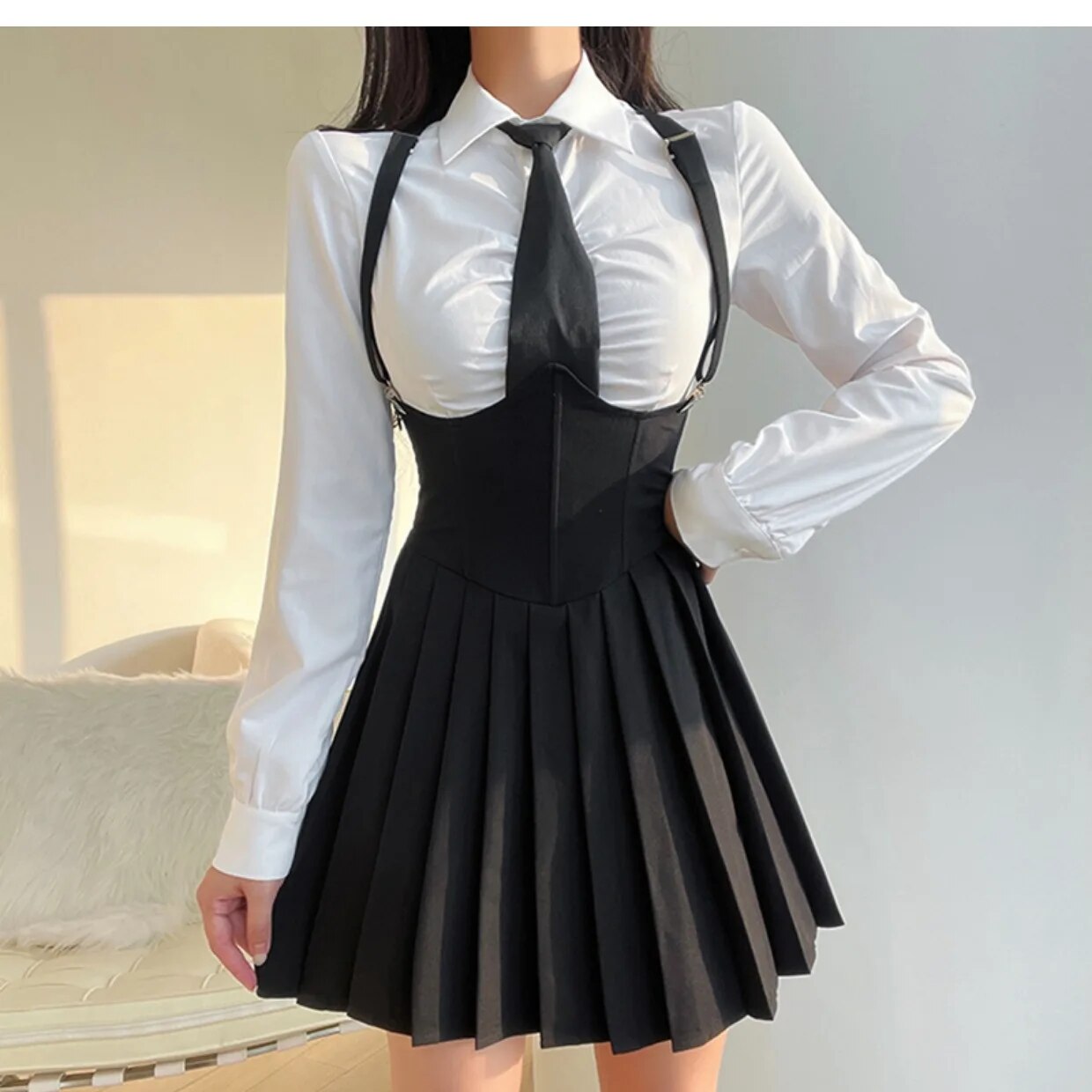 Women Size 4XL Sexy JK Uniform Suit featuring a stylish shirt and pleated skirt, perfect for a chic look.