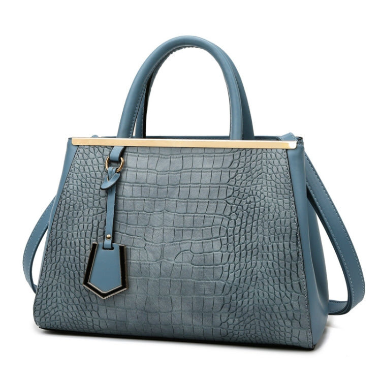 Women Stone Pattern Patchwork Handbag in blue, showcasing its elegant design and spacious interior.