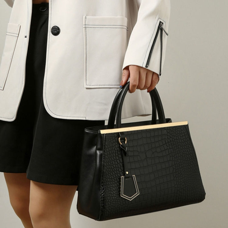 Women Stone Pattern Patchwork Handbag in blue, showcasing its elegant design and spacious interior.