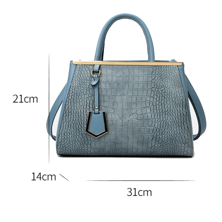 Women Stone Pattern Patchwork Handbag in blue, showcasing its elegant design and spacious interior.