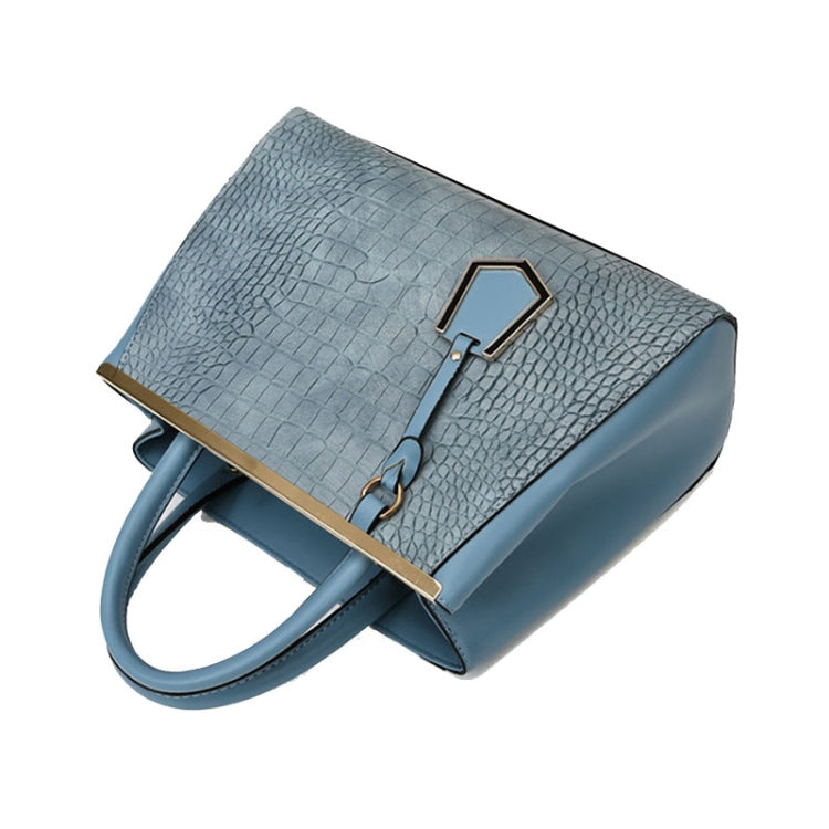 Women Stone Pattern Patchwork Handbag in blue, showcasing its elegant design and spacious interior.