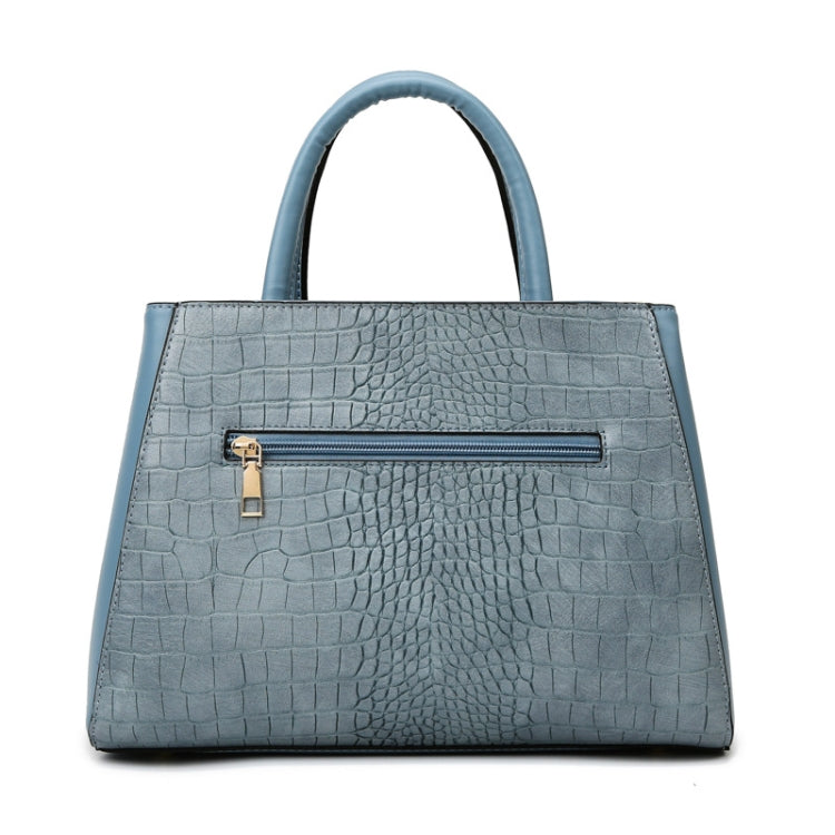 Women Stone Pattern Patchwork Handbag in blue, showcasing its elegant design and spacious interior.