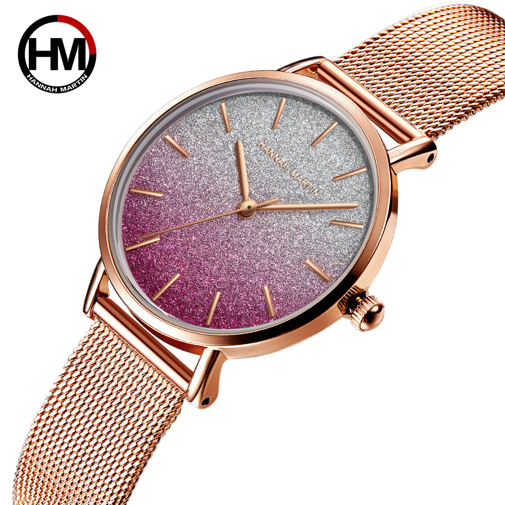 Elegant women's Japanese quartz watch with stainless steel band, waterproof design, and round case, perfect for casual and fashion styles.