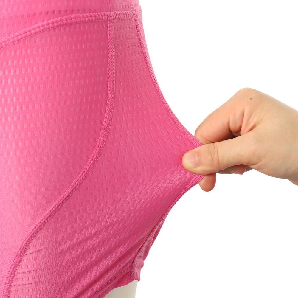 Women’s Cycling Shorts featuring 3D gel padding, available in pink, blue, purple, and black, designed for comfort and performance in cycling.