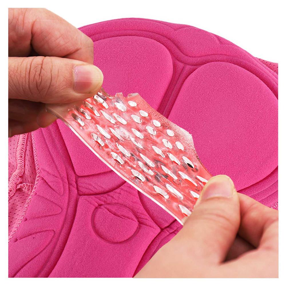 Women’s Cycling Shorts featuring 3D gel padding, available in pink, blue, purple, and black, designed for comfort and performance in cycling.