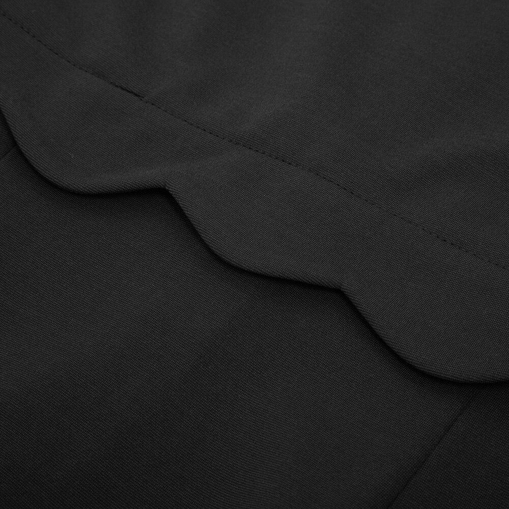 A stylish women's dress featuring a solid color, scalloped neckline, and hips-wrapped pencil silhouette, perfect for summer occasions.